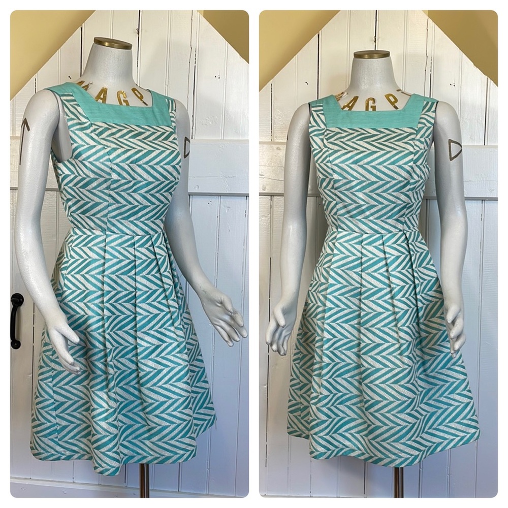 Eva Franco / anthropologie cotton blend robins egg & white pleated dress